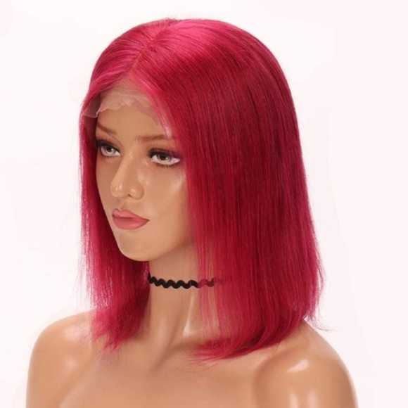 14” SHORT DP RED BOB HUMAN HAIR STRAIGHT LACEFRONT main image 5